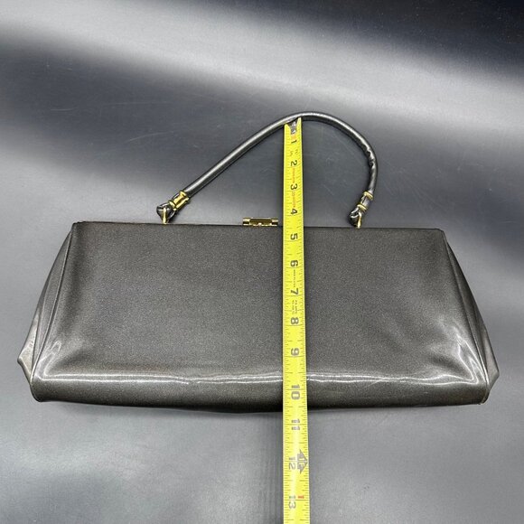 Vintage Handbag Mid Century Shimmery Gray Purse Gold Tone Top Handle Retro - Picture 10 of 12